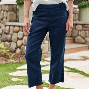 Frank & Eileen Kinsale Linen Cropped Pants High-Rise Navy 12